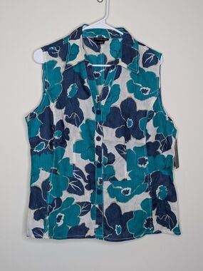 NWT Rafaella Floral Linen Shirt XL